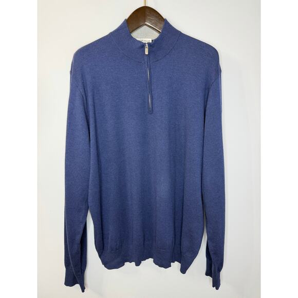 Peter Millar Whitaker Quarter-Zip Sweater Blue Men's XL Preppy - Picture 2 of 10